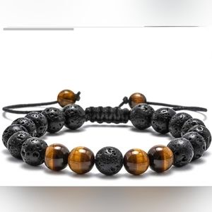 Adjustable tigers eye bracelet with natural lava stones